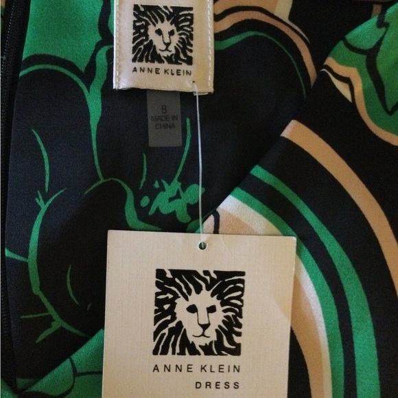 NWT Anne Klein Emerald Abstract Floral Belted Midi Dress - Picture 7 of 7